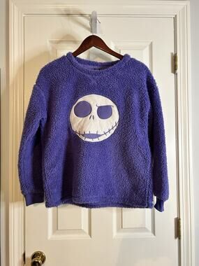 Disney Jack Skellington Womens S Purple Sherpa Fleece Pajama Lounge Top